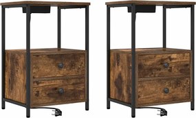 vidaXL Dulap de noapte cu sertar 2 pcs Stejar fumuriu 40 x 31 x 60 cm