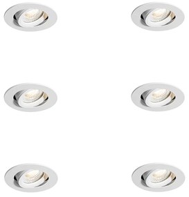 Set de 6 spoturi încastrate albe, înclinabile, 6,5 cm, cu LED inclus IP54, ultra-subțiri - Pupil
