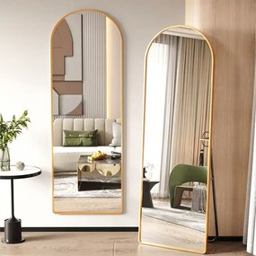 Oglindă decorativa, arcuita, cu ramă metalică, oglindă podea, perete sau montare independenta, 150x40 cm