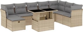 vidaXL Set canapele de grădină, 9 piese, cu perne, bej, poliratan