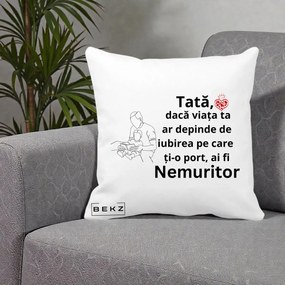 Cadou pentru Tata - Perna Personalizata Tata Nemuritor Lectura, 40x40 cm, Alba Mata, Husa Detasabila, Perna Inclusa, BEKZ®