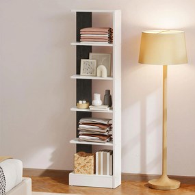 HOMCOM Raft Îngust cu 5 Etajere, Raft Economisitor de Spațiu Modern din Lemn, Bibliotecă pentru Baie, Living, Dormitor, Birou, 45x21x170 cm, Alb și Negru | Aosom Romania