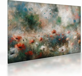 Tablou pe sticlă – Abstracție de câmp cu maci (70x50 cm)