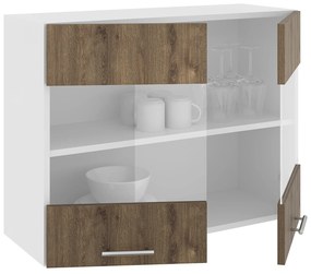 Corp Superior Karo, 2 Usi, cu sticla, Stejar Bronz/Alb, 80 x 30 x 60 cm