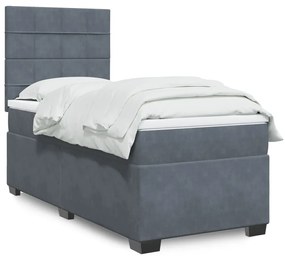 vidaXL Pat box spring cu saltea, gri închis, 90x200 cm, catifea