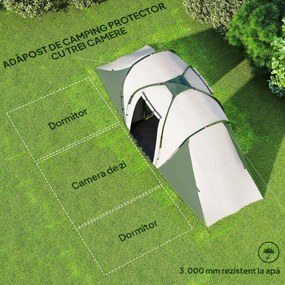 Outsunny Cort de Camping pentru 4-6 Persoane cu 2 Camere, 2 Uși și Geantă de Transport, 555x225x190 cm, Verde | Aosom Romania