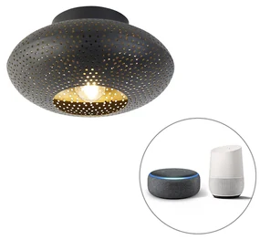 Plafoniera inteligentă neagră cu auriu 25 cm incluzând Wifi P45 - Radiance