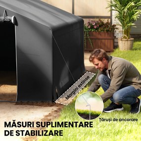 Outsunny Garaj Moto Exterior 3x3 m, Impermeabil, cu Ușă și Guri de Aerisire Rulabile, pentru Biciclete și Unelte, Gri Închis | Aosom Romania