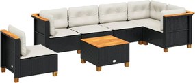vidaXL Set canapele de grădină cu perne, 7 piese, negru, poliratan