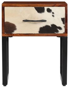 244849 vidaXL Noptieră, lemn de sheesham și piele naturală, 40 x 30 x 50 cm
