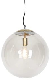 Lampă suspendată modernă din alamă cu sticlă fumurie 40 cm - Ball