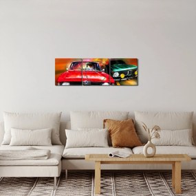 Tablou - Mașini de curse retro (cu ceas) (90x30 cm)