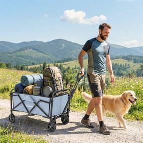 Outsunny Cărucior de Grădină Remorcă de Transport Pliabil pentru Toate Terenurile 66L Sarcină 68kg Mâner Reglabil 81 x 45 x 89 cm Gri | Aosom Romania