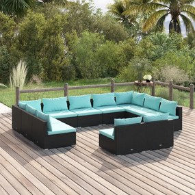 3102121 vidaXL Set mobilier de grădină cu perne, 11 piese, negru, poliratan