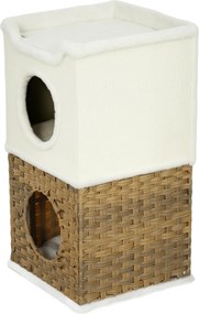 PawHut Tonă de zgâriat 75,5 cm înălțime, pe 3 nivele, cu margine plușată, pernă, culcuș pentru pisici, pentru pisici de talie medie, crem alb | Aosom Romania