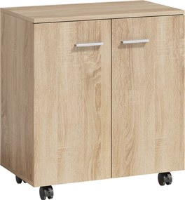 HOMCOM Bufet de living cu roți 2 uși și rafturi pentru living, dormitor, birou 60x35x65 cm Natural | Aosom Romania