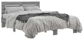 3280160 vidaXL Cadru de pat, gri sonoma, 120x190 cm, lemn prelucrat și metal