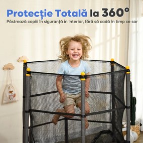 HOMCOM Trambulină pentru Copii 3-10 Ani cu Plasă de Siguranță, Suprafață Elastică cu Bare Capitonate, Ø163x190 cm, Negru | Aosom Romania