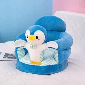 Fotoliu din plus pentru bebelusi cu spatar si decupaj pentru picioare, Pinguin Albastru, 40 cm, FPS-169