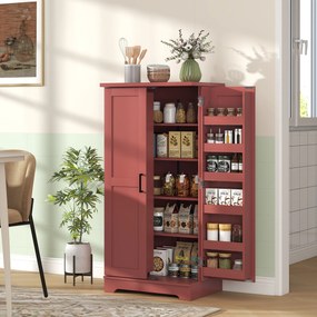 HOMCOM Bufet bucătărie, dulap de bucătărie, 5 niveluri, cu uși și rafturi reglabile, 60l x 40P x 120H cm, aspect lemn, roșu | Aosom Romania