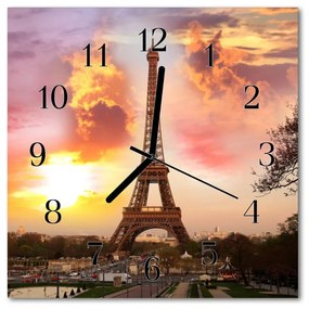 Ceas de perete din sticla pătrat Turnul Eiffel din Paris Oraș multi-colorat