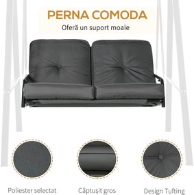 Outsunny Balansoar de Grădină 2 Locuri cu Acoperiș Reglabil și Perne, 144x117x173 cm, Gri Închis | Aosom Romania