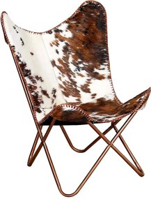 vidaXL Scaun tip fluture, maro și alb, piele de vacă naturală