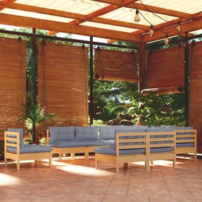 3096754 vidaXL Set mobilier grădină cu perne, 10 piese, gri, lemn masiv pin