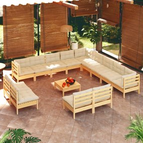 3096893 vidaXL Set de mobilier de grădină & perne 14 piese crem lemn masiv pin