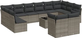 vidaXL Set mobilier de grădină cu perne, 13 piese, gri, poliratan