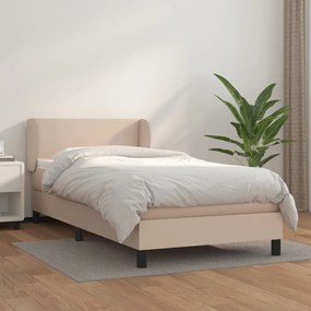 Pat box spring cu saltea, cappuccino, 100x200cm piele ecologica Cappuccino, 100 x 200 cm, Design simplu