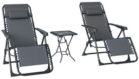Outsunny Set de 2 Șezlonguri de Grădină cu Gravitație Zero și Măsuță cu Suport pentru Pahare, 47x47x54 cm, Gri | Aosom Romania