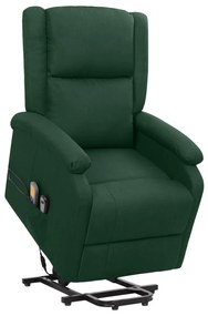 329715 vidaXL Fotoliu de masaj cu ridicare, verde închis, material textil