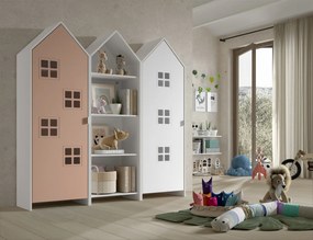 Set 3 dulapuri pentru copii Casami tip colibă de plajă – 1 deschis, 1 cu ușă Roz și 1 cu ușă albă – Vipack