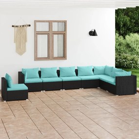 3102369 vidaXL Set mobilier de grădină cu perne, 8 piese, negru, poliratan