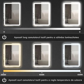 kleankin Oglinda pentru baie cu lumini LED, 70 x 50 cm | Aosom Romania