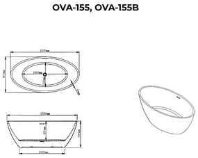 OVAL Cadă de baie freestanding, alb-negru, 155x80x58 cm