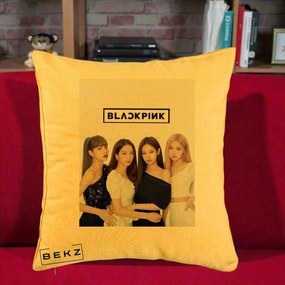 Perna Personalizata K-pop BLACKPINK Foto Grup-Negru, 40x40 cm, Galben, Husa Detasabila, Perna Inclusa, BEKZ®