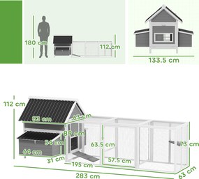 PawHut Coteț mare pentru 7-10 găini, bățuri de cocoțat, leagăn, fereastră, cuiburi, plasă metalică, gri | Aosom Romania