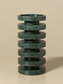 Sfeșnic din marmură verde cu textură naturală, discuri circulare suprapuse, finisaj glazurat, 20×10 cm, „Pilier"
