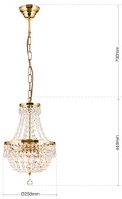 Candelabru cristal design lux Sheraton D-25cm 3L gold plated
