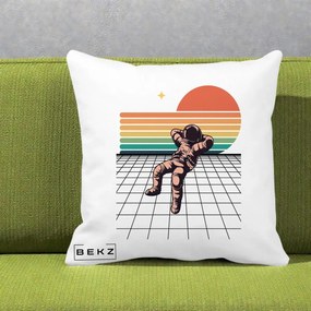 Perna Decorativa Astronaut Retro Space, 40x40 cm, Alba Mata, Husa Detasabila, Perna Inclusa, BEKZ®