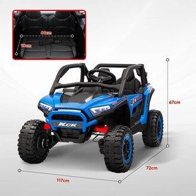 AIYAPLAY Mașină Electrică pentru Copii cu 2 Locuri, 3 Viteze, Muzică și Telecomandă, 117x72x67 cm, Albastru | Aosom Romania