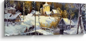 Tablou - Orășel iarna (cu ceas) (90x30 cm)