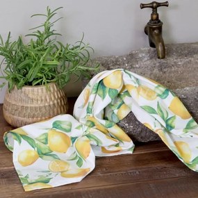 Prosop de bucătărie alb din bumbac cu imprimeu lămâi, L70/W50 cm, „Aix”