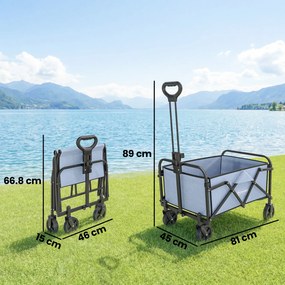 Outsunny Cărucior de Grădină Remorcă de Transport Pliabil pentru Toate Terenurile 66L Sarcină 68kg Mâner Reglabil 81 x 45 x 89 cm Gri | Aosom Romania