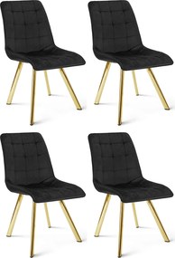 Set 4 Scaune Bucatarie/Dining Spirit Plus Catifea Negru, Picioare Metalice, Finisaj Auriu