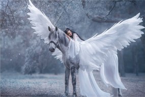 Tablou - Fata și unicorn (90x60 cm)