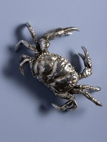 Cutie decorativă din rășină argintie în formă de crab, capac detașabil, finisaj antichizat, 7 x 28,5 x 18,5 cm, „Océane”