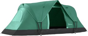 Outsunny Cort de Camping pentru 4 Persoane Impermeabil cu Protecție UV, Ferestre și Stâlpi, 4.55x2.3x1.8 m, Verde | Aosom Romania